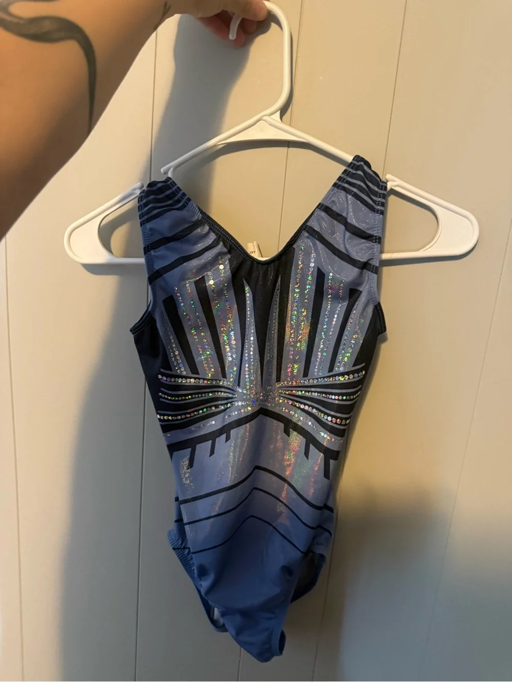 GK Blue and Black Sparkle Dance Leotard